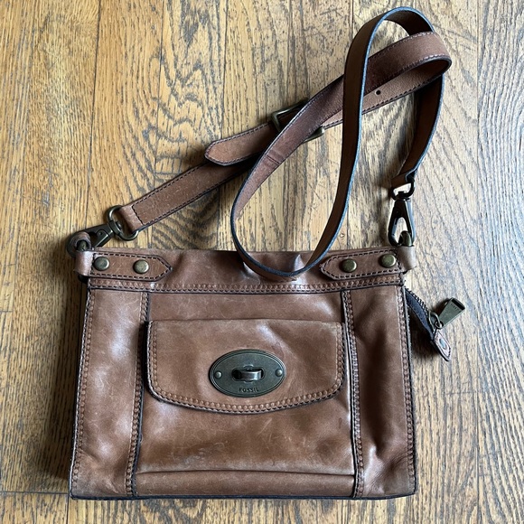 Vintage Fossil Brown Leather Crossbody Bag - Picture 1 of 4